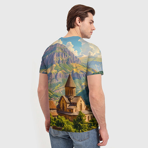 Мужская футболка Горный покой: храм среди облаков / 3D-принт – фото 4