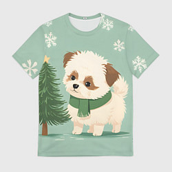 Футболка мужская Новогодний песик с елочкой, цвет: 3D-принт