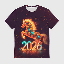 Мужская футболка Новогодняя мандариновая лошадь 2026