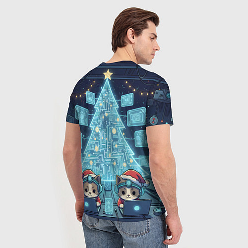 Мужская футболка Новогодние котики айтишники / 3D-принт – фото 4