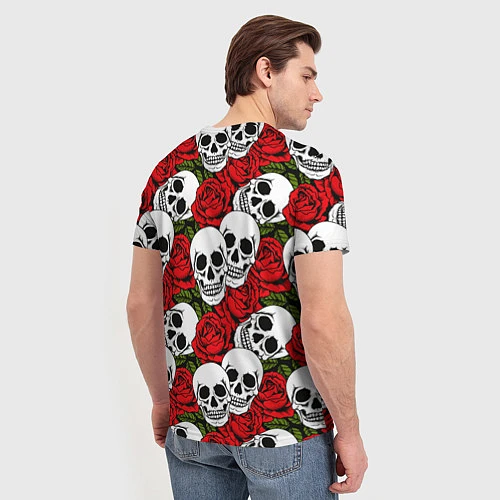 Мужская футболка Черепа в розах / 3D-принт – фото 4