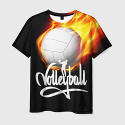 Мужская футболка Волейбольный мяч летит в огне