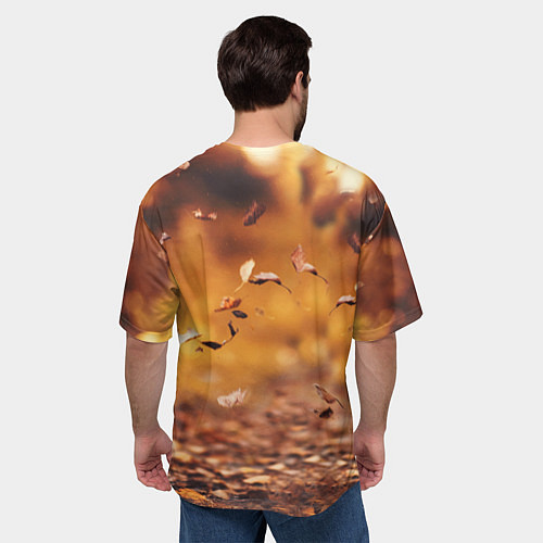 Мужская футболка оверсайз Котик в листьях / 3D-принт – фото 4