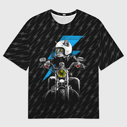Мужская футболка оверсайз Кот байкер