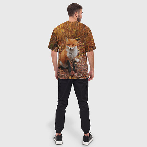 Мужская футболка оверсайз Осенняя лиса / 3D-принт – фото 4