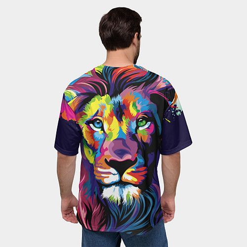 Мужская футболка оверсайз Красочный лев / 3D-принт – фото 4