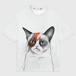 Футболка оверсайз мужская David Bowie: Grumpy cat, цвет: 3D-принт