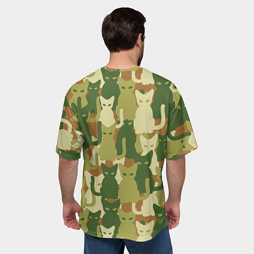 Мужская футболка оверсайз Камуфляж- зелёные кошки / 3D-принт – фото 4