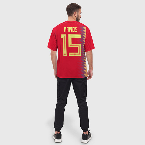 Мужская футболка оверсайз Сборная Испании: Рамос ЧМ 2018 / 3D-принт – фото 4
