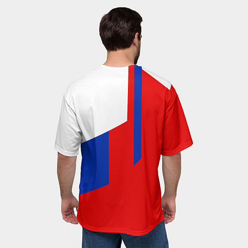 Мужская футболка оверсайз Russia: Geometry Tricolor / 3D-принт – фото 4