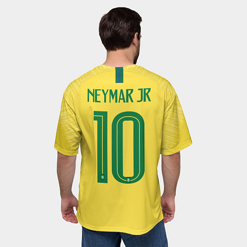 Мужская футболка оверсайз Сборная Бразилии: Неймар ЧМ-2018 домашняя / 3D-принт – фото 4