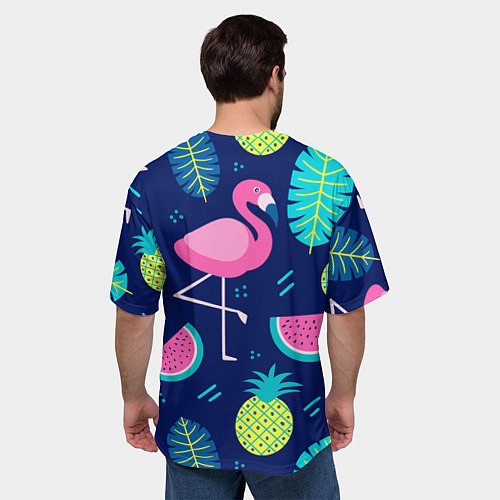 Мужская футболка оверсайз Фруктовый фламинго / 3D-принт – фото 4