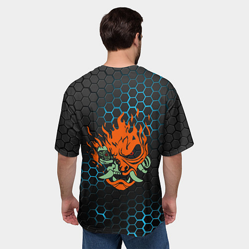 Мужская футболка оверсайз Cyberpunk 2077: Blue Carbon / 3D-принт – фото 4