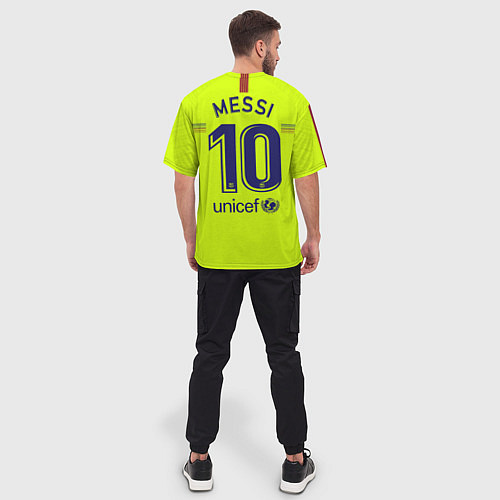 Мужская футболка оверсайз FCB: Messi Away 18-19 / 3D-принт – фото 4