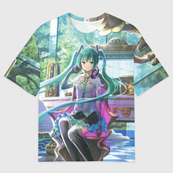 Футболка оверсайз мужская Мика Хацуне в консерватории в наушниках, цвет: 3D-принт