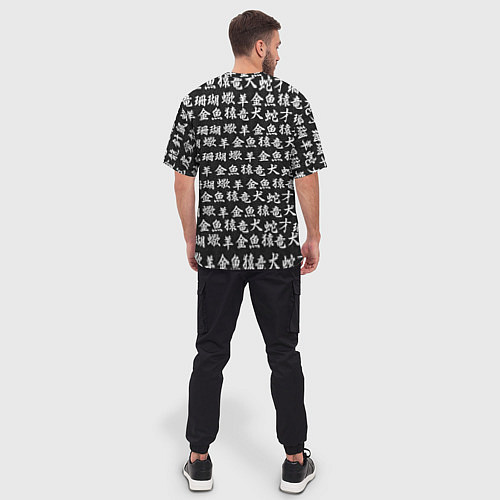 Мужская футболка оверсайз Senpai Hieroglyphs / 3D-принт – фото 4