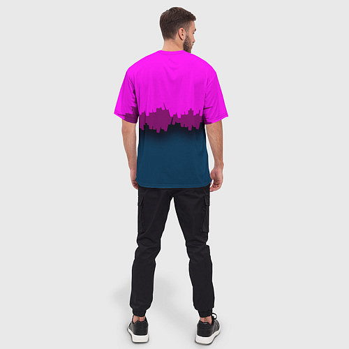Мужская футболка оверсайз BSG: Neon City / 3D-принт – фото 4