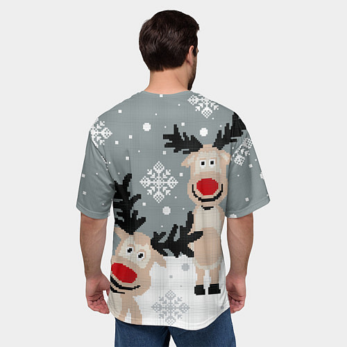 Мужская футболка оверсайз Вязанный узор с оленями / 3D-принт – фото 4