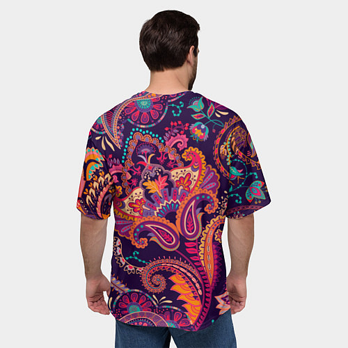 Мужская футболка оверсайз Орнамент пейсли - розовый / 3D-принт – фото 4