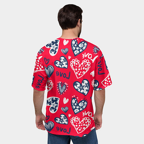 Мужская футболка оверсайз Сердечки - паттерн / 3D-принт – фото 4