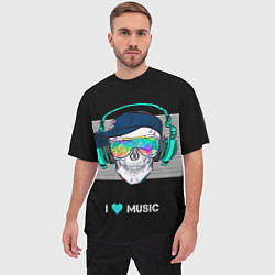 Футболка оверсайз мужская I like music - skull, цвет: 3D-принт — фото 2