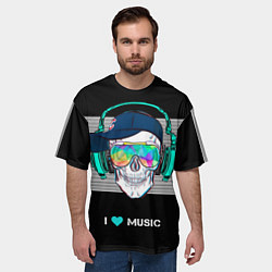Футболка оверсайз мужская I like music - skull, цвет: 3D-принт — фото 2