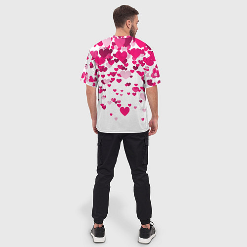 Мужская футболка оверсайз Сердца розовые падают / 3D-принт – фото 4