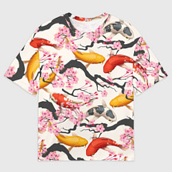 Футболка оверсайз мужская Карпы кои в сакуре, цвет: 3D-принт