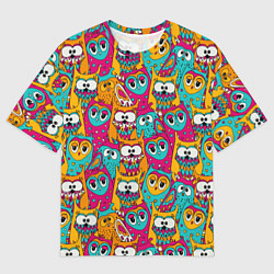 Футболка оверсайз мужская Совы разноцветные, цвет: 3D-принт