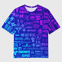 Мужская футболка оверсайз Неоновые геймерские лого