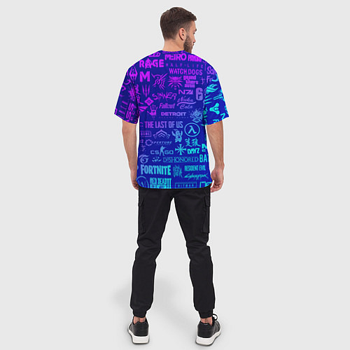 Мужская футболка оверсайз Неоновые геймерские лого / 3D-принт – фото 4