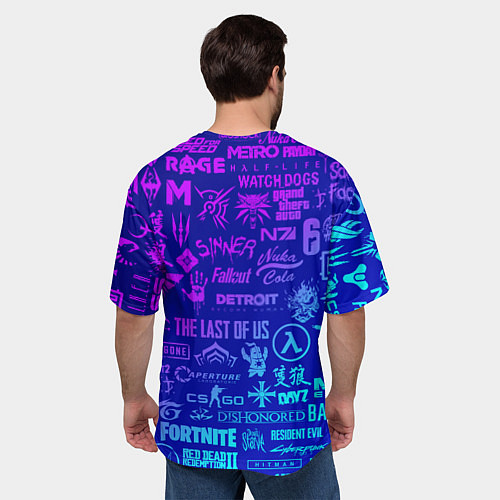 Мужская футболка оверсайз Неоновые геймерские лого / 3D-принт – фото 4