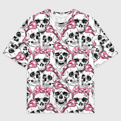 Мужская футболка оверсайз Черепа в розовых платках