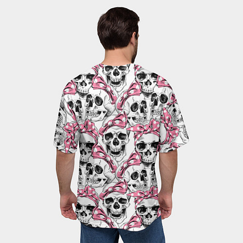 Мужская футболка оверсайз Черепа в розовых платках / 3D-принт – фото 4