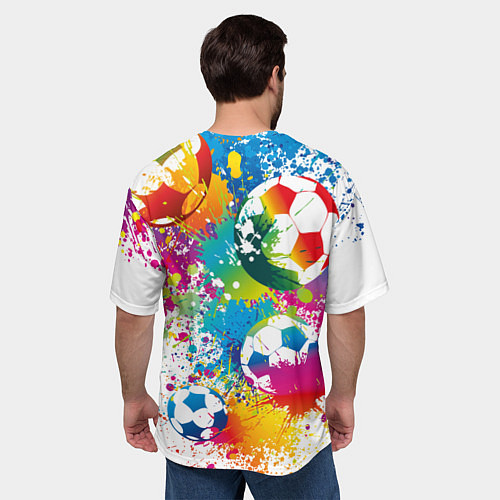 Мужская футболка оверсайз Футбольные мячи - красочные брызги / 3D-принт – фото 4