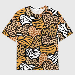 Мужская футболка оверсайз Сердца из шкур африканских животных