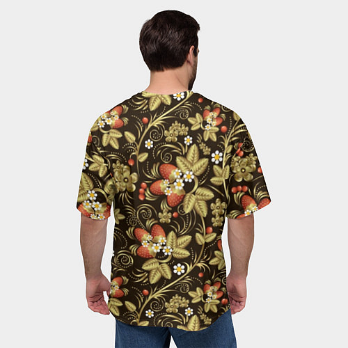 Мужская футболка оверсайз Хохлома роспись клубника / 3D-принт – фото 4