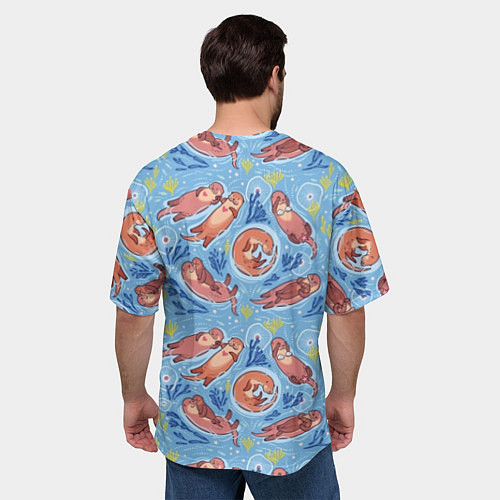 Мужская футболка оверсайз Весёлые дружные выдры / 3D-принт – фото 4