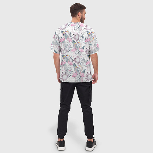 Мужская футболка оверсайз Тропические фламинго / 3D-принт – фото 4