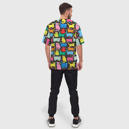 Мужская футболка оверсайз Разноцветные котики / 3D-принт – фото 4