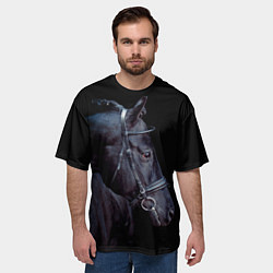 Футболка оверсайз мужская Конь вороной, цвет: 3D-принт — фото 2