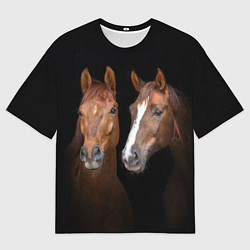 Футболка оверсайз мужская Лошади - пара гнедых, цвет: 3D-принт