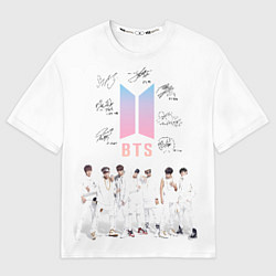 Футболка оверсайз мужская BTS белый постер, цвет: 3D-принт