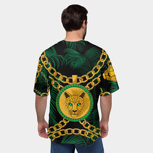 Мужская футболка оверсайз Золотой леопард и цепь / 3D-принт – фото 4