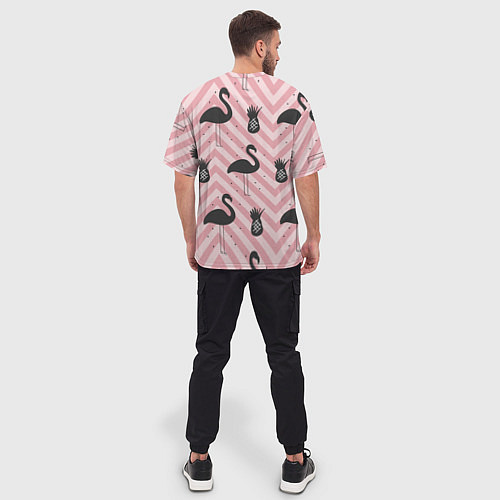 Мужская футболка оверсайз Черный фламинго арт / 3D-принт – фото 4