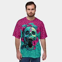 Футболка оверсайз мужская Неоновый череп, цвет: 3D-принт — фото 2