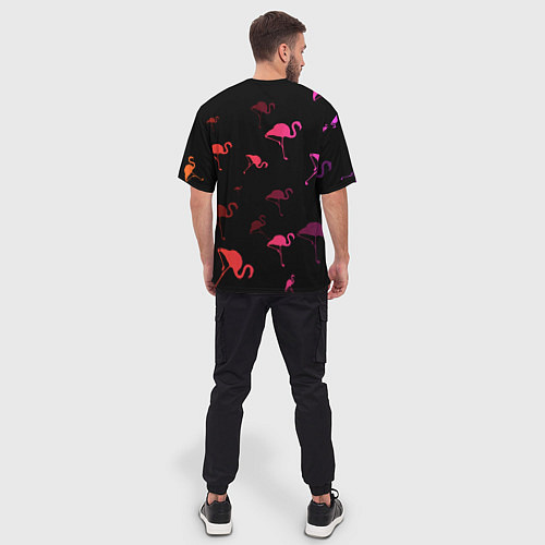 Мужская футболка оверсайз Фламинго / 3D-принт – фото 4