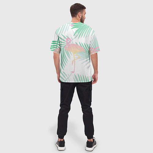 Мужская футболка оверсайз Фламинго в джунглях / 3D-принт – фото 4