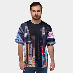 Футболка оверсайз мужская Ночной Токио, цвет: 3D-принт — фото 2