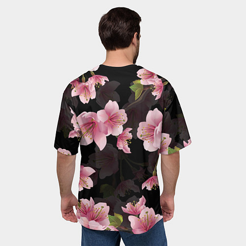 Мужская футболка оверсайз САКУРА ВИШНЯ / 3D-принт – фото 4